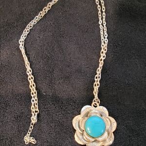 Blue and Silver Necklace with Turquoise Accents